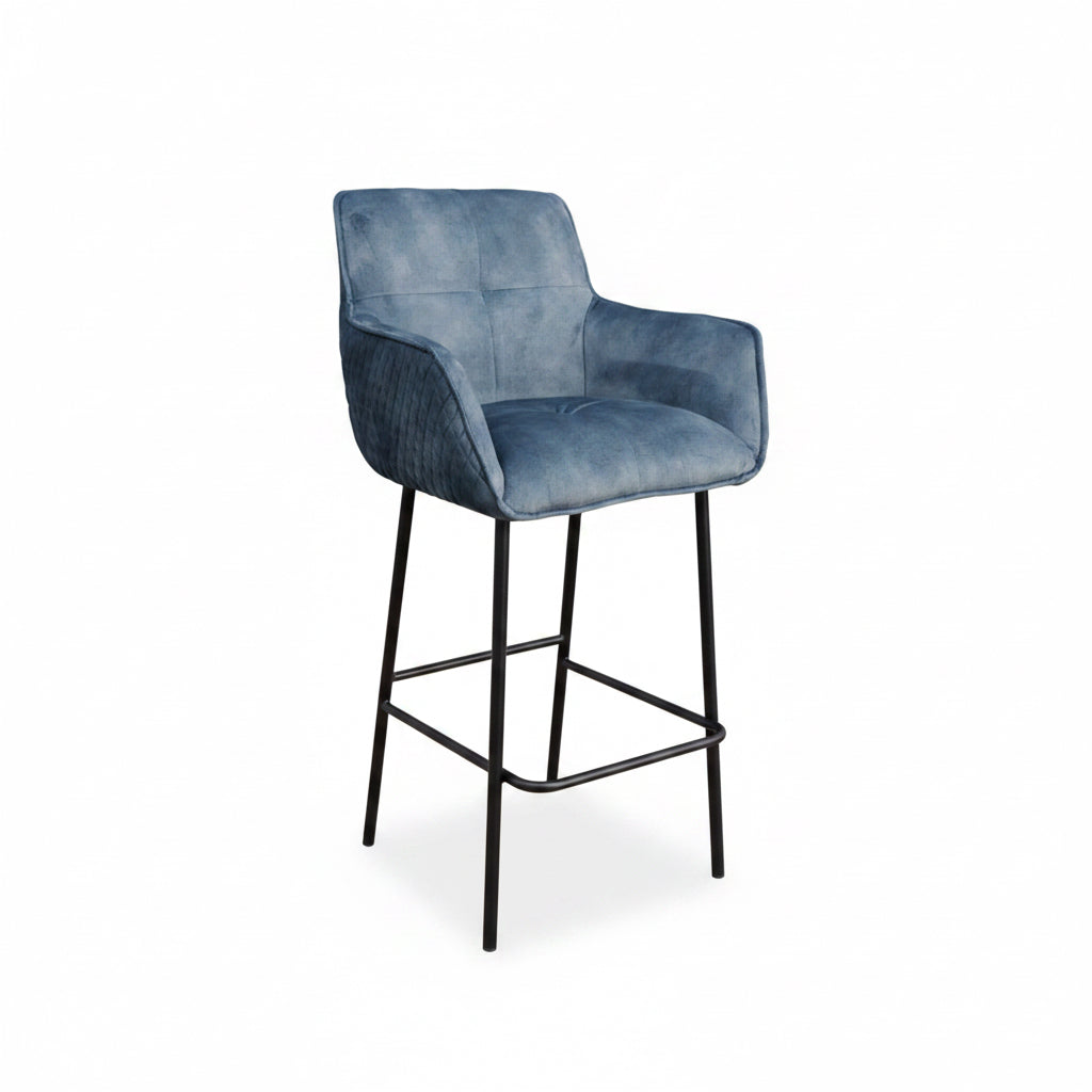 Tabouret de bar en velours Peter Macau, 6 couleurs : Rose, Bleu, Or, Vert, Anthracite, Bronze