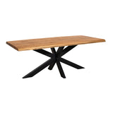 Esstisch Denber Baumkante Mangoholz hell 160 bis 300 cm in 6 cm mit Spider Gestell