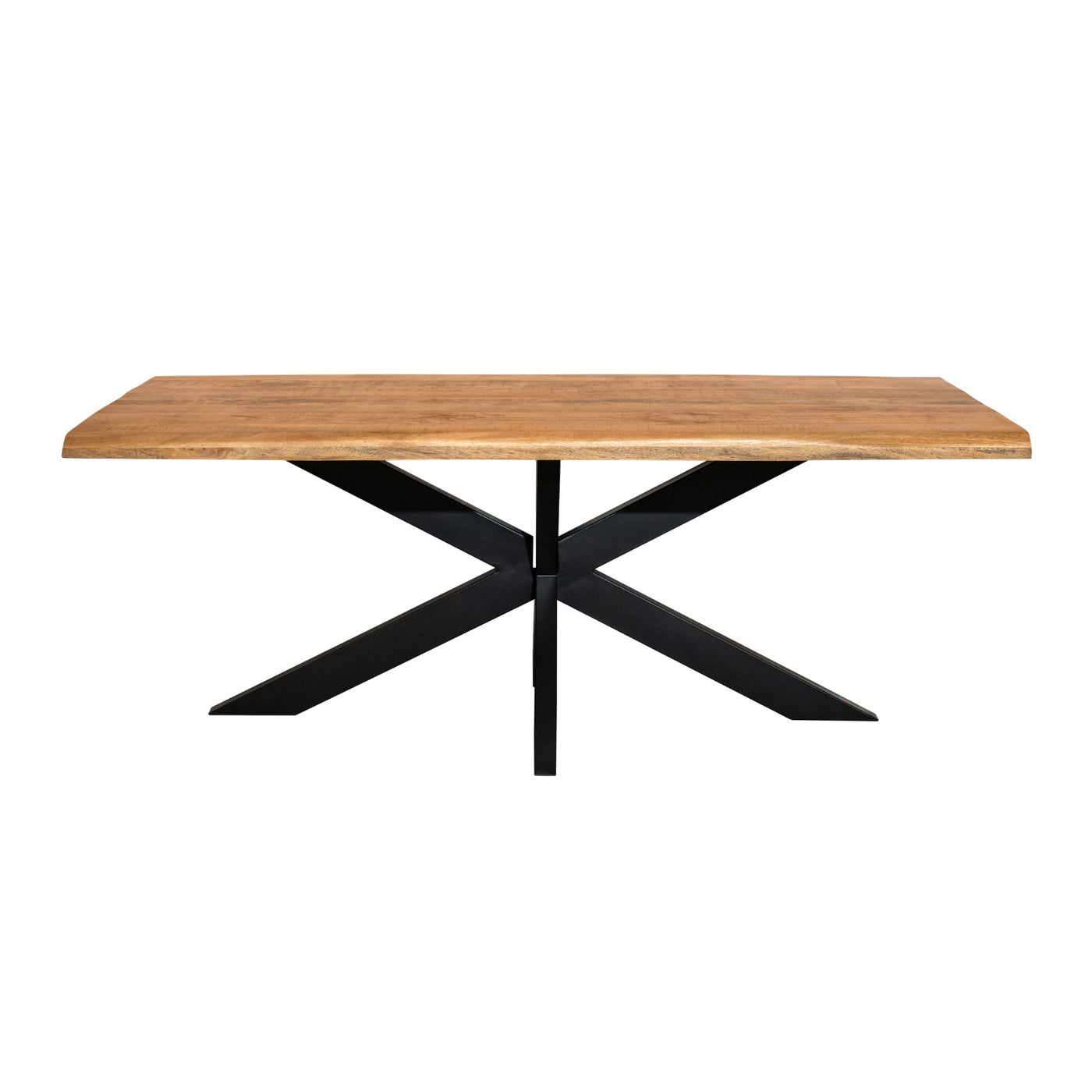 Esstisch Denber Baumkante Mangoholz hell 160 bis 300 cm in 6 cm mit Spider Gestell