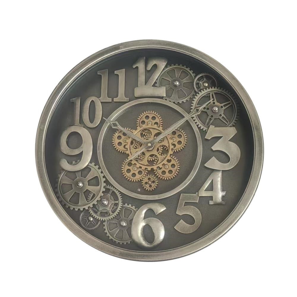 46 cm Bangkok Wanduhr grau silber gold  mit Zahnrädern