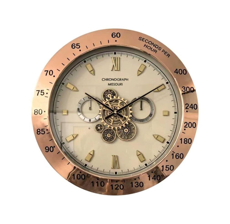 Horloge murale Leeds 59 cm, mécanisme à engrenages, animation argentée, grise