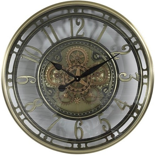 70 cm XL Wanduhr Berlin Zahnräder Animation gold bronze