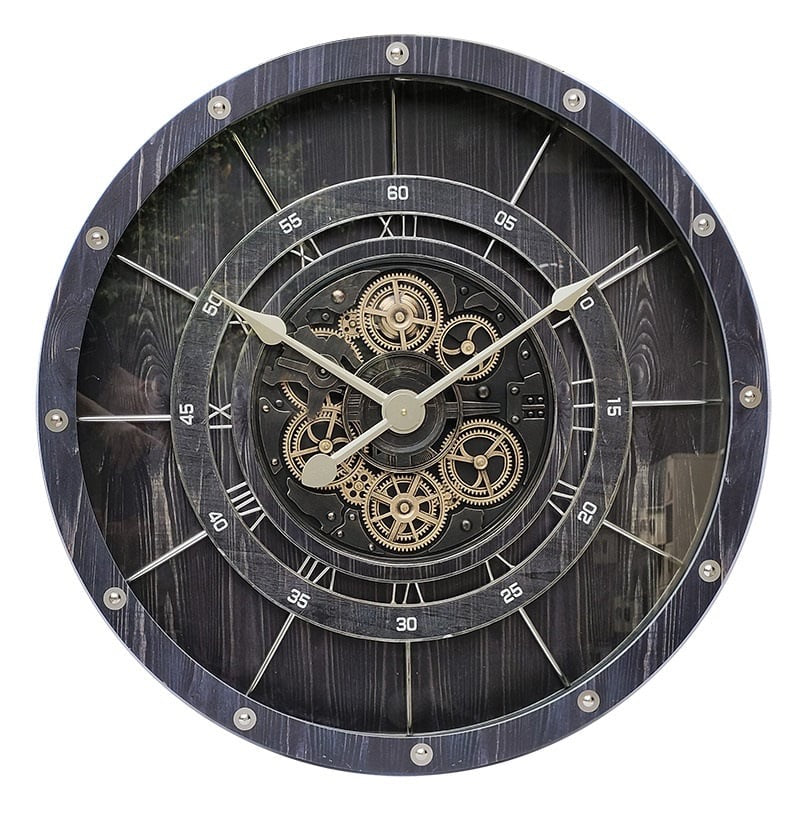 Zahnrad Wanduhr Hannover 80 cm schwarz anthrazit animiert