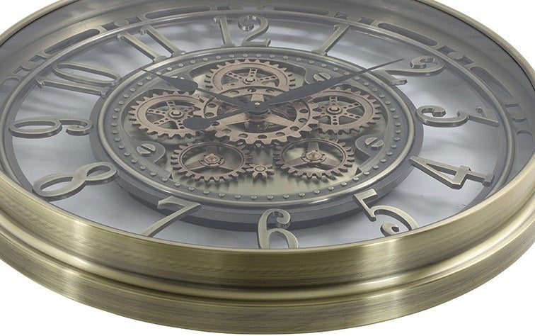 70 cm XL Wanduhr Berlin Zahnräder Animation gold bronze