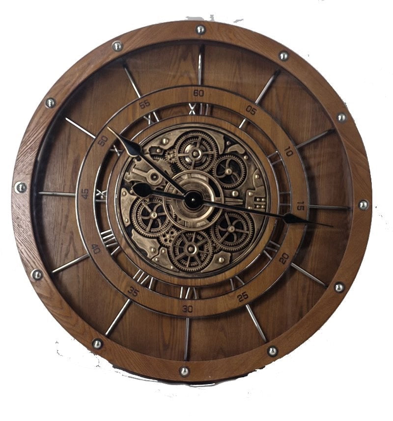 80 cm Zahnrad Wanduhr Bodensee aus Holz dunkelbraun animiert