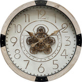 50 cm Wanduhr Essen Mangoholz weiss schwarz gold Zahnrad Wand Uhr Industrial whitewash