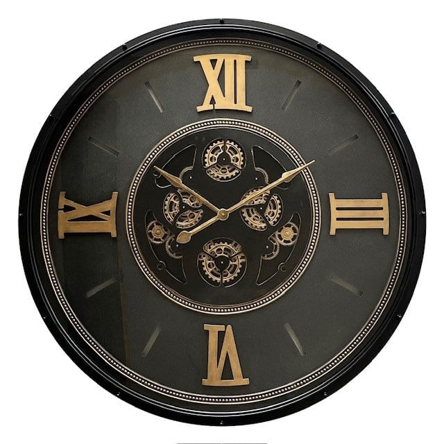 120 cm Chiemsee XXL Wanduhr schwarz gold  mit Zahnrädern
