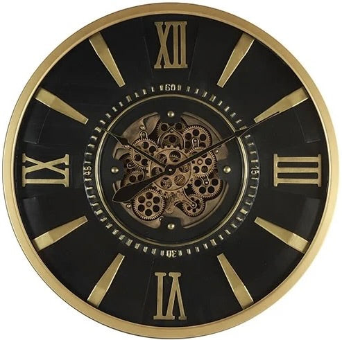 Horloge murale vintage Jena 80 cm avec engrenages or anthracite