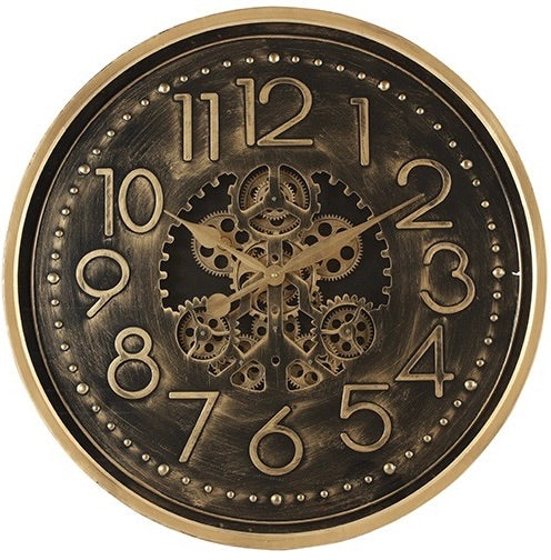 60 cm Genf Vintage Wanduhr mit Zahnrädern altgold schwarz
