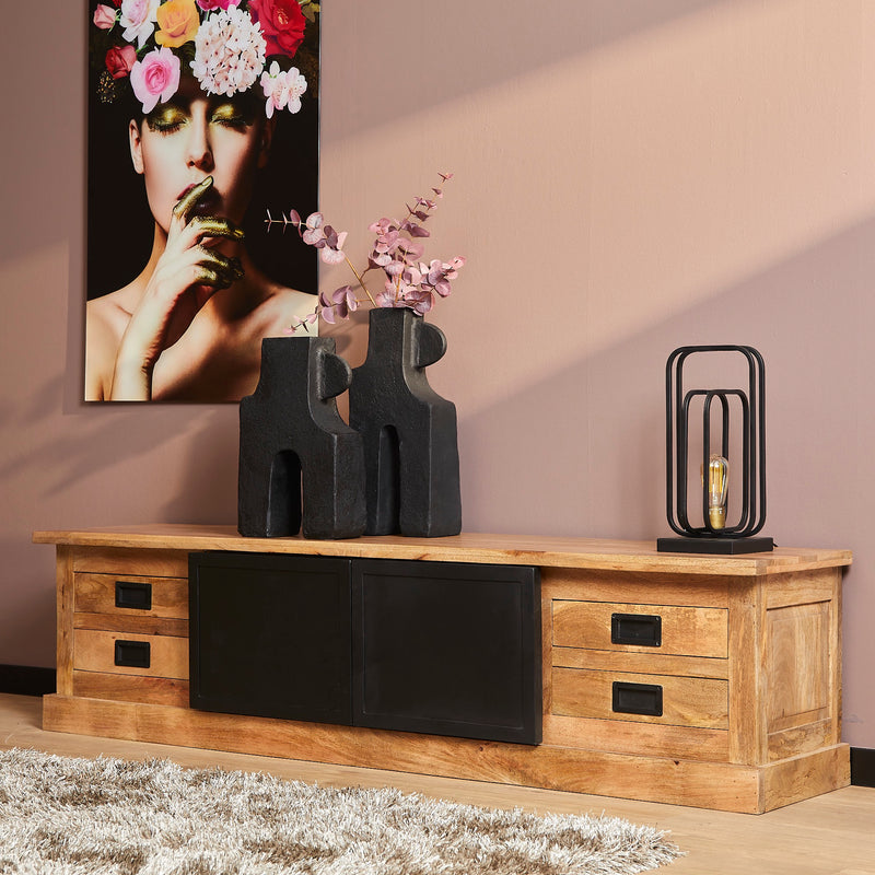 TV Lowboard Bombay Mangoholz natur massiv Industrial Style Schrank 200 cm
