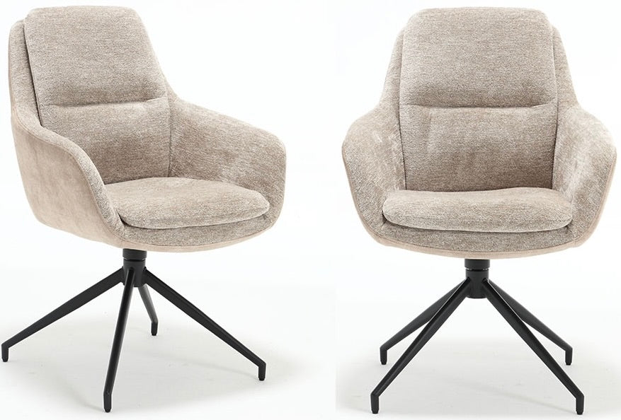 Chaise de salle à manger pivotante à 360 degrés avec accoudoirs Dave tissu Dallas Bi-Color en 5 coloris