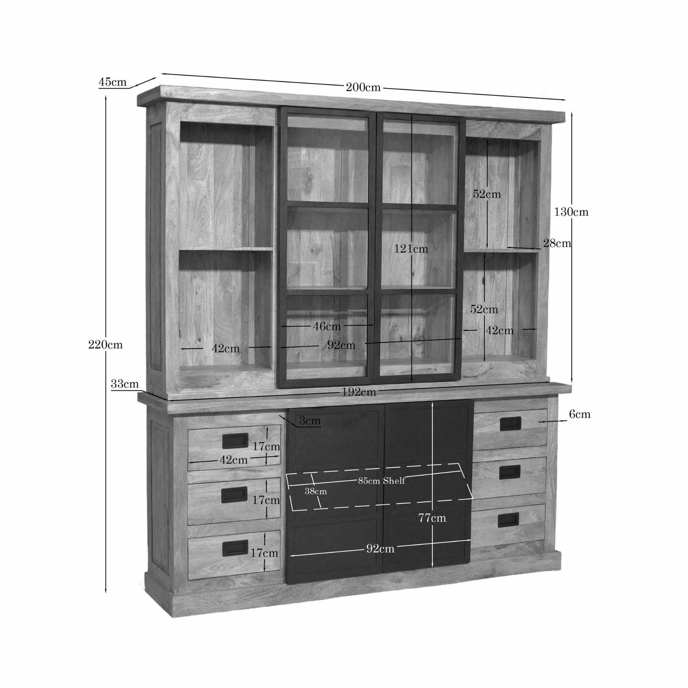 XXL Buffetschrank Bombay Mangoholz natur massiv Industrial Style 200 cm
