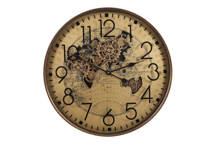 Goldene Welt Zahnrad Wanduhr 60 cm braun animiert drehend