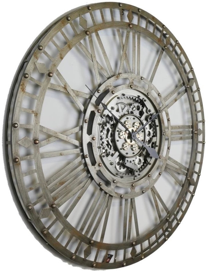 110 cm Finn XXL Wanduhr mit Zahnrädern Metall silber grau Industrial