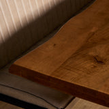 Baumkante Esstisch Bosto Mangoholz dunkel 160 bis 300 cm in 6 cm mit Spider Gestell