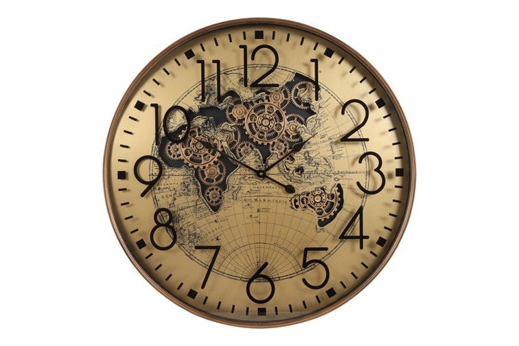 Goldene Welt Zahnrad Wanduhr 80 cm braun animiert drehend