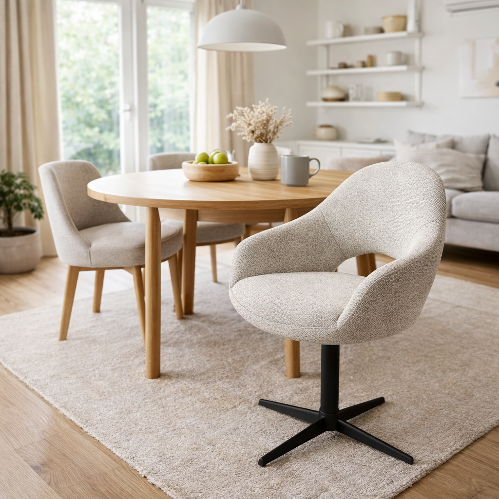 Drehbarer Esszimmer Stuhl Emily Mikrostoff in 3 Farben grau beige grün