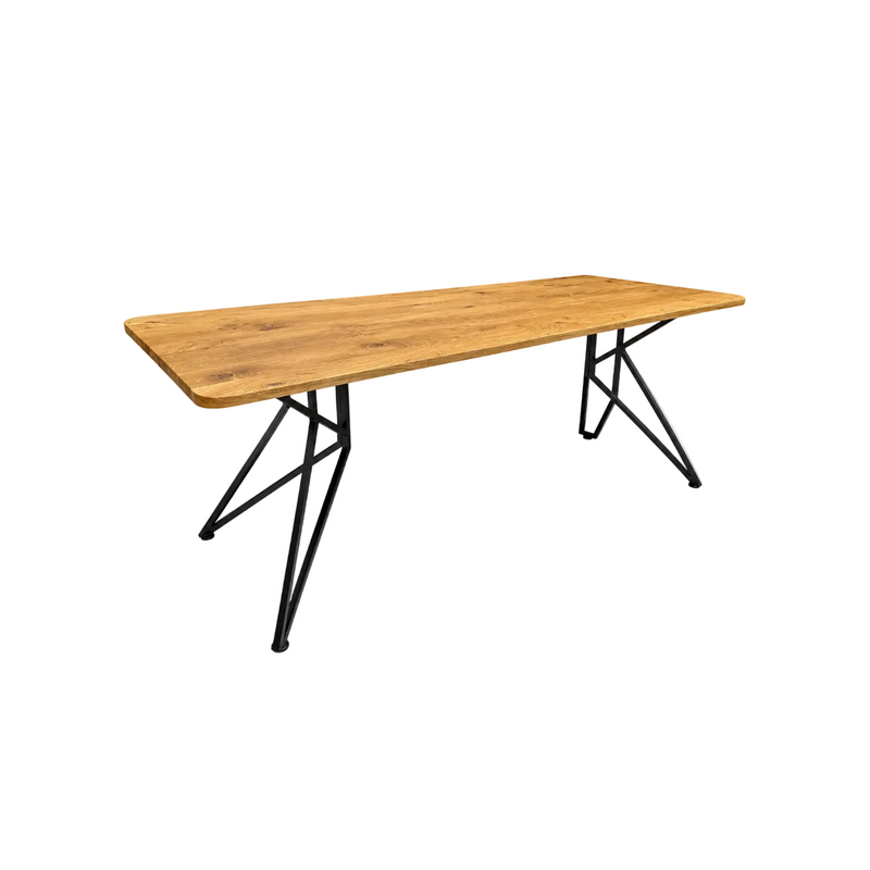 Table de salle à manger ovale danoise en chêne massif huilé de 200 à 240 cm avec piètement papillon noir et bord suisse