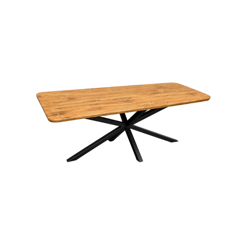 Table à manger danoise ovale design en chêne massif 3 - de 200 à 240 cm huilé avec piètement spider noir et bord suisse