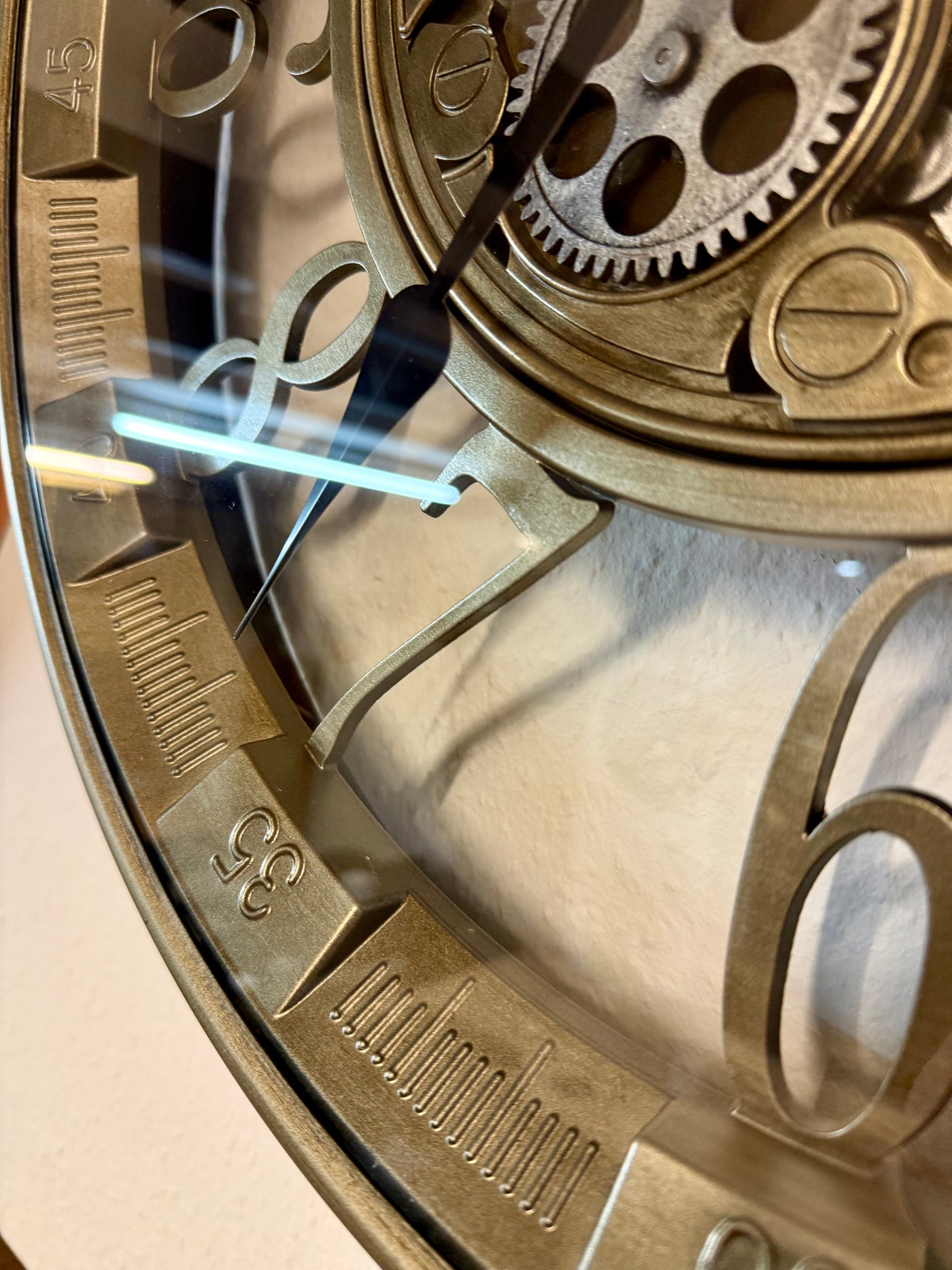 Wanduhr Brüssel 55 cm mit Animation antik-silber messing drehende Zahnräder Industrial Zahnräder