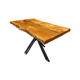 Table à manger en époxy et chêne sauvage à bord droit, 140 cm, avec pieds araignée