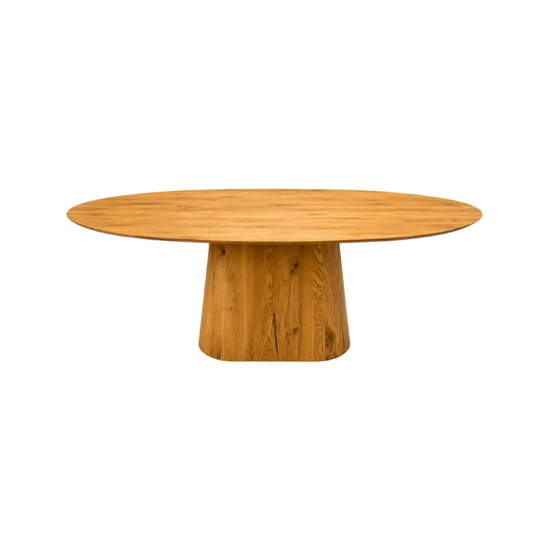 Table à manger ovale en chêne massif avec chant Suisse, 200 à 300 cm, huilée, avec piètement en bois