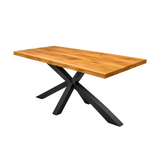 Esstisch Köln Eiche massiv 200 bis 300 in 4 cm Dicke Holz geölt mit Spider Metall Gestell schwarz 6 Größen