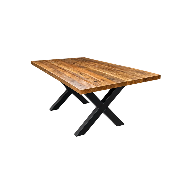 4 cm Esstisch Bombay Mango 160 bis 240 Holz mit X Metall Gestell schwarz massiv 5 Größen