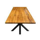 Esstisch Riga Alteiche massiv 180 cm in 4 cm Dicke Holz Lack mit Spider Metall Gestell schwarz Einzelstück