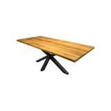 Esstisch Riga Alteiche massiv 240 cm in 4 cm Dicke Holz Lack mit Y Spider Metall Gestell schwarz Einzelstück