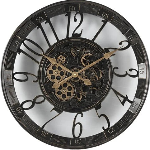 Wanduhr Frankfurt 55 cm mit Animation antik schwarz Zahnrad Industrial Zahnräder