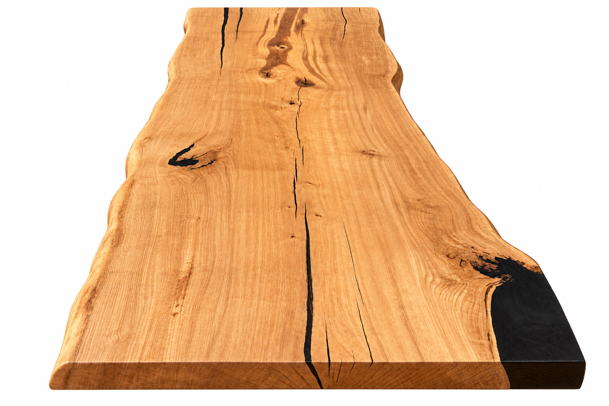 Esstisch Epoxidharz Unikat 320 cm Eiche aus einer Bohle mit Metallgestell