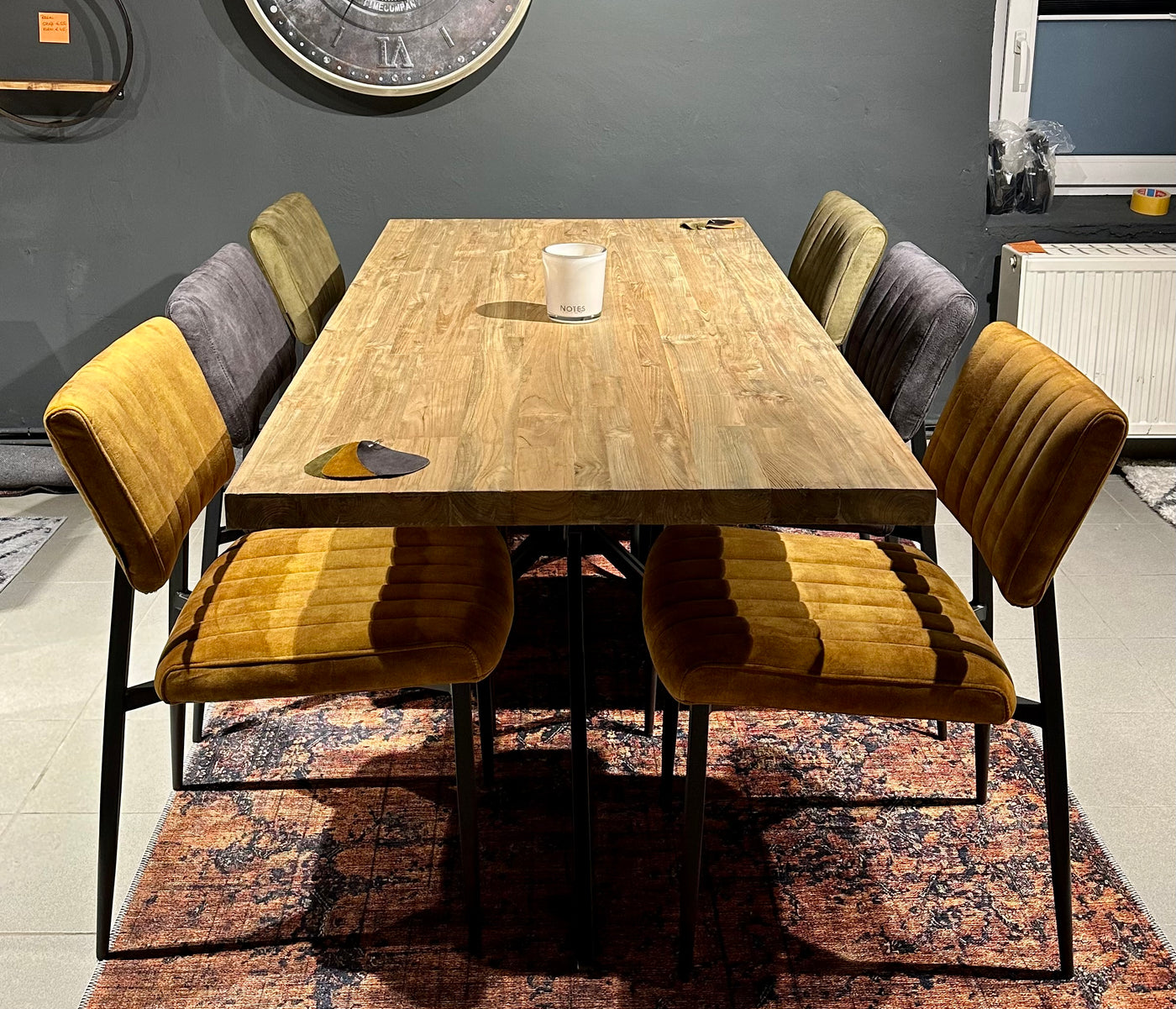 Plateau de table en teck Serang, bord droit de 5 cm, en 180, 200, 220, 240, 260, 280 et 300 cm