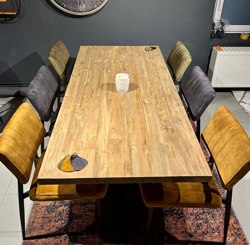 Plateau de table en teck Serang, bord droit de 5 cm, en 180, 200, 220, 240, 260, 280 et 300 cm