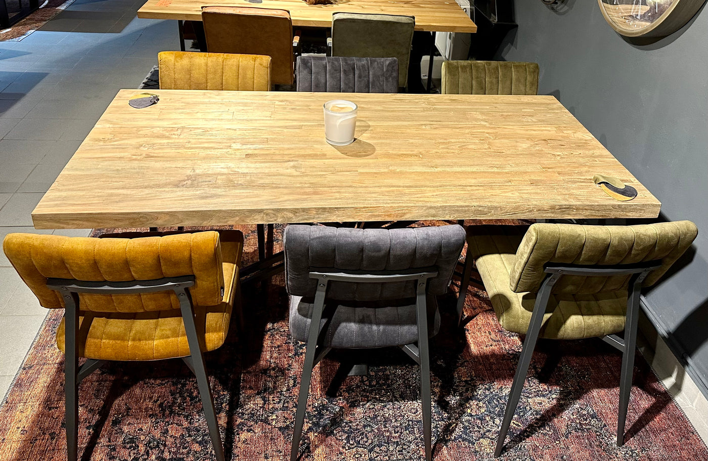 Plateau de table en teck Serang, bord droit de 5 cm, en 180, 200, 220, 240, 260, 280 et 300 cm