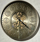Shelton 60 cm Wanduhr Zahnrad Zählwerk Animation silber grau
