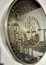 Shelton 60 cm Wanduhr Zahnrad Zählwerk Animation silber grau