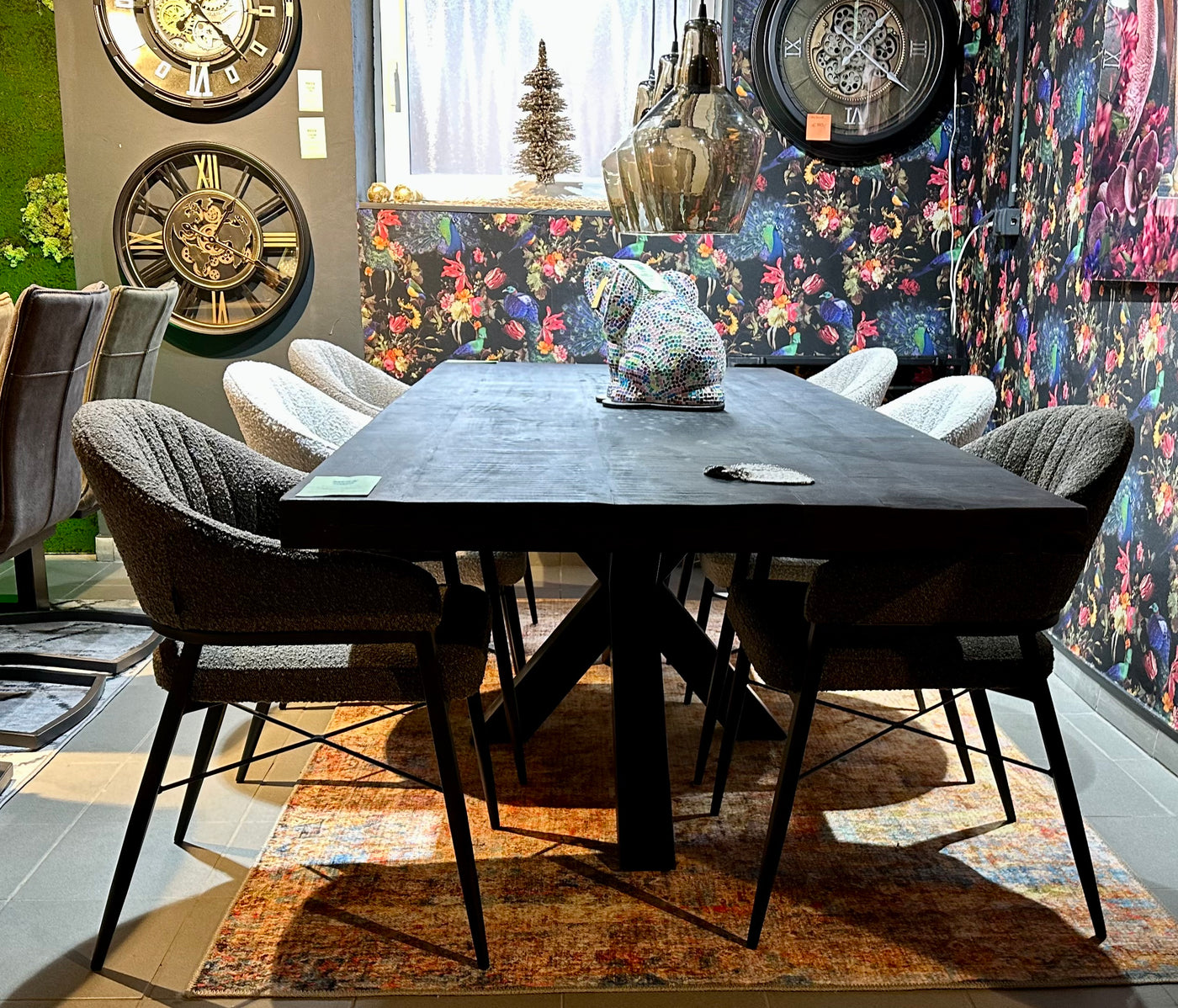 Table à manger Denber, manguier noir, 160 à 300 & 6 cm avec piètement araignée