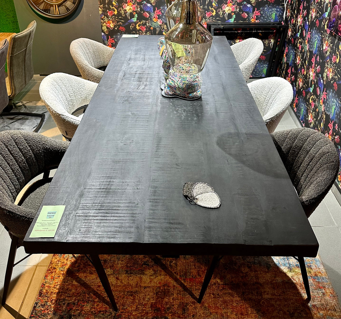 Table à manger Denber, manguier noir, 160 à 300 & 6 cm avec piètement araignée