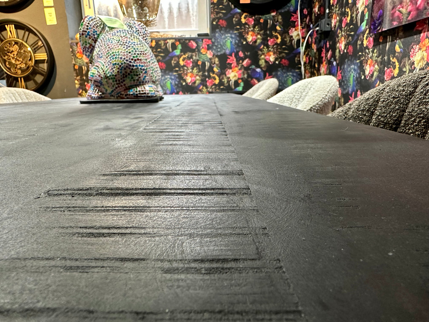 Table à manger Denber, manguier noir, 160 à 300 & 6 cm avec piètement araignée