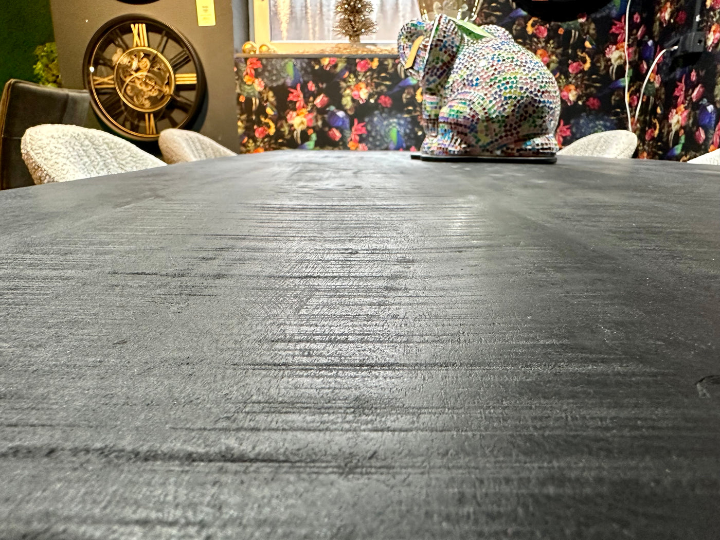 Table à manger Denber, manguier noir, 160 à 300 & 6 cm avec piètement araignée