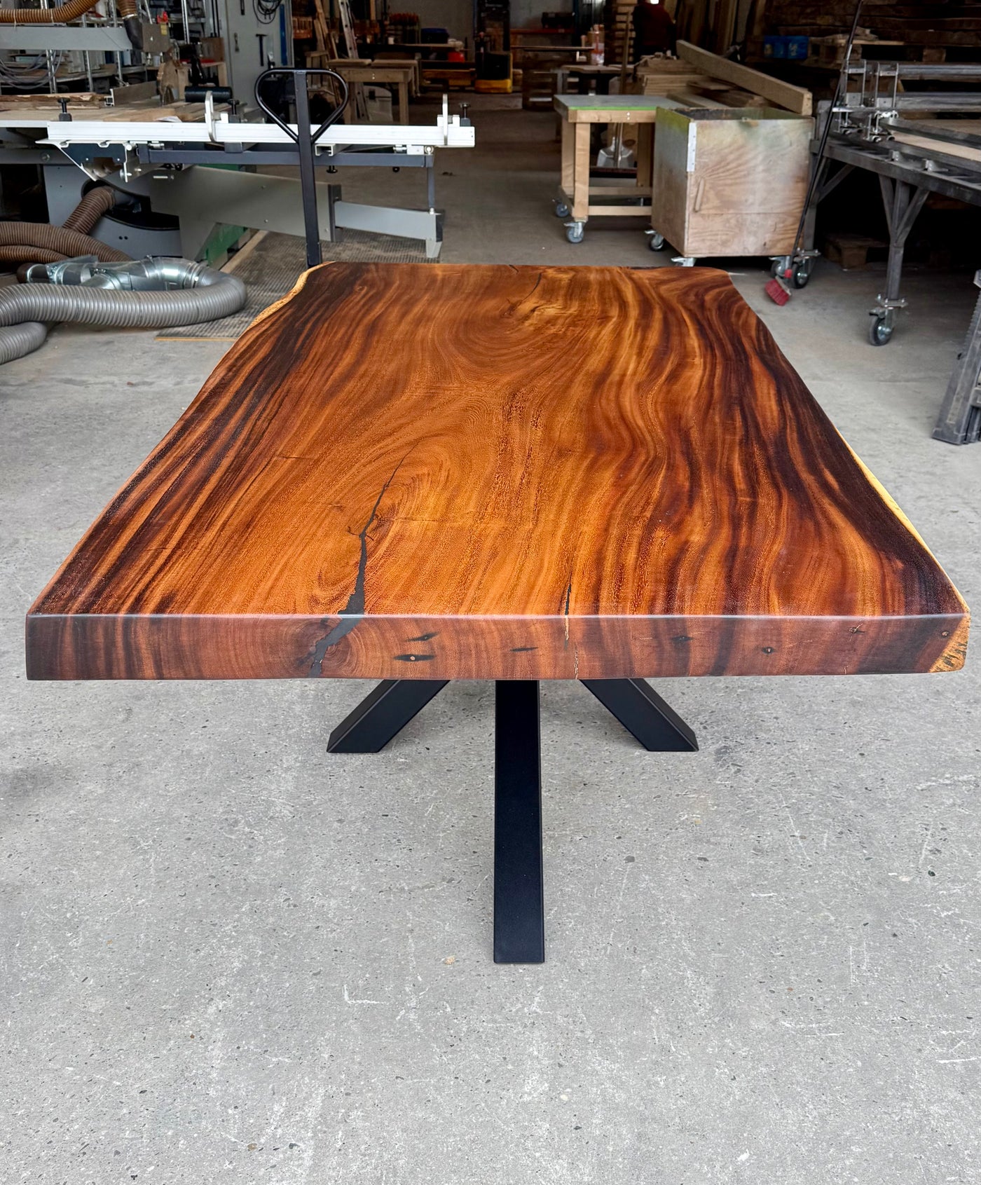 Epoxy Mammut Baumstamm Esstisch Suar 220 und 8 cm massiv mit Spider Gestell