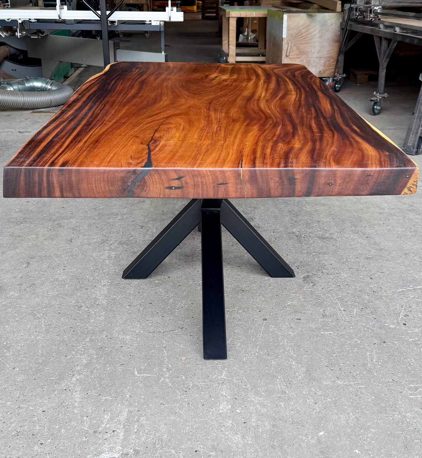 Epoxy Mammut Baumstamm Esstisch Suar 220 und 8 cm massiv mit Spider Gestell