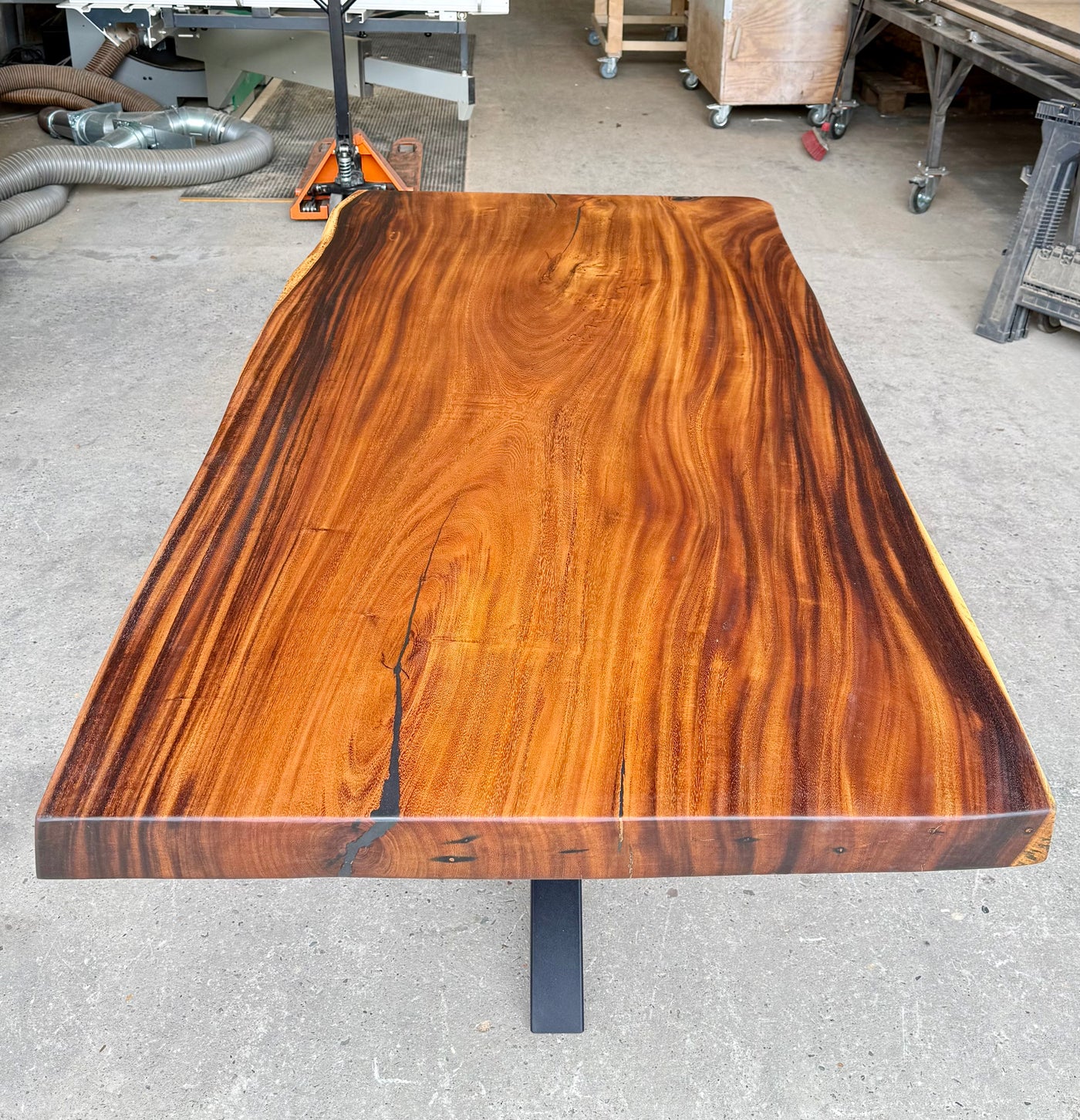 Epoxy Mammut Baumstamm Esstisch Suar 220 und 8 cm massiv mit Spider Gestell