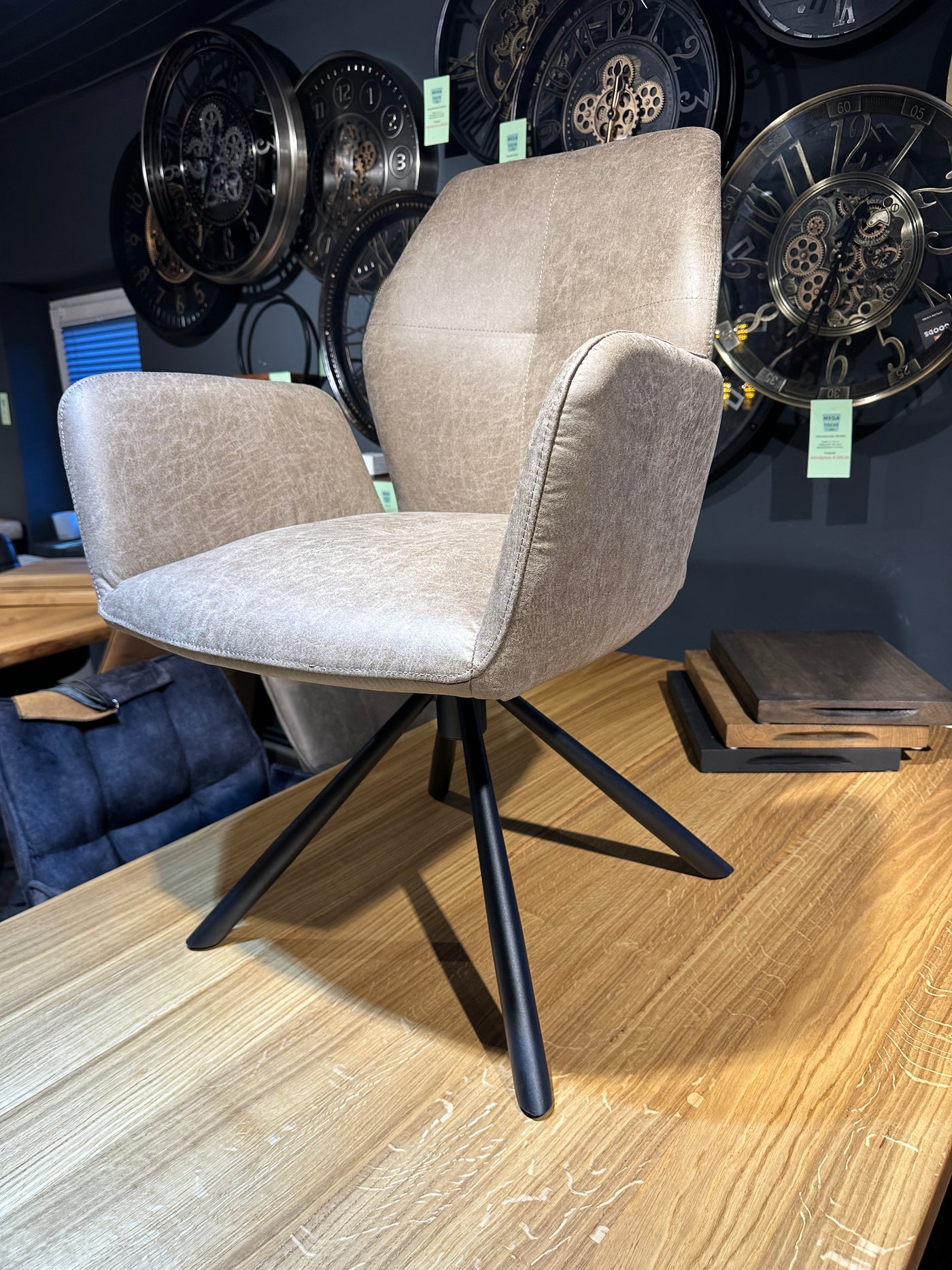 Drehbarer Esszimmer Stuhl 360 Grad Chris Manila Mikrofaser in 2 Grautönen