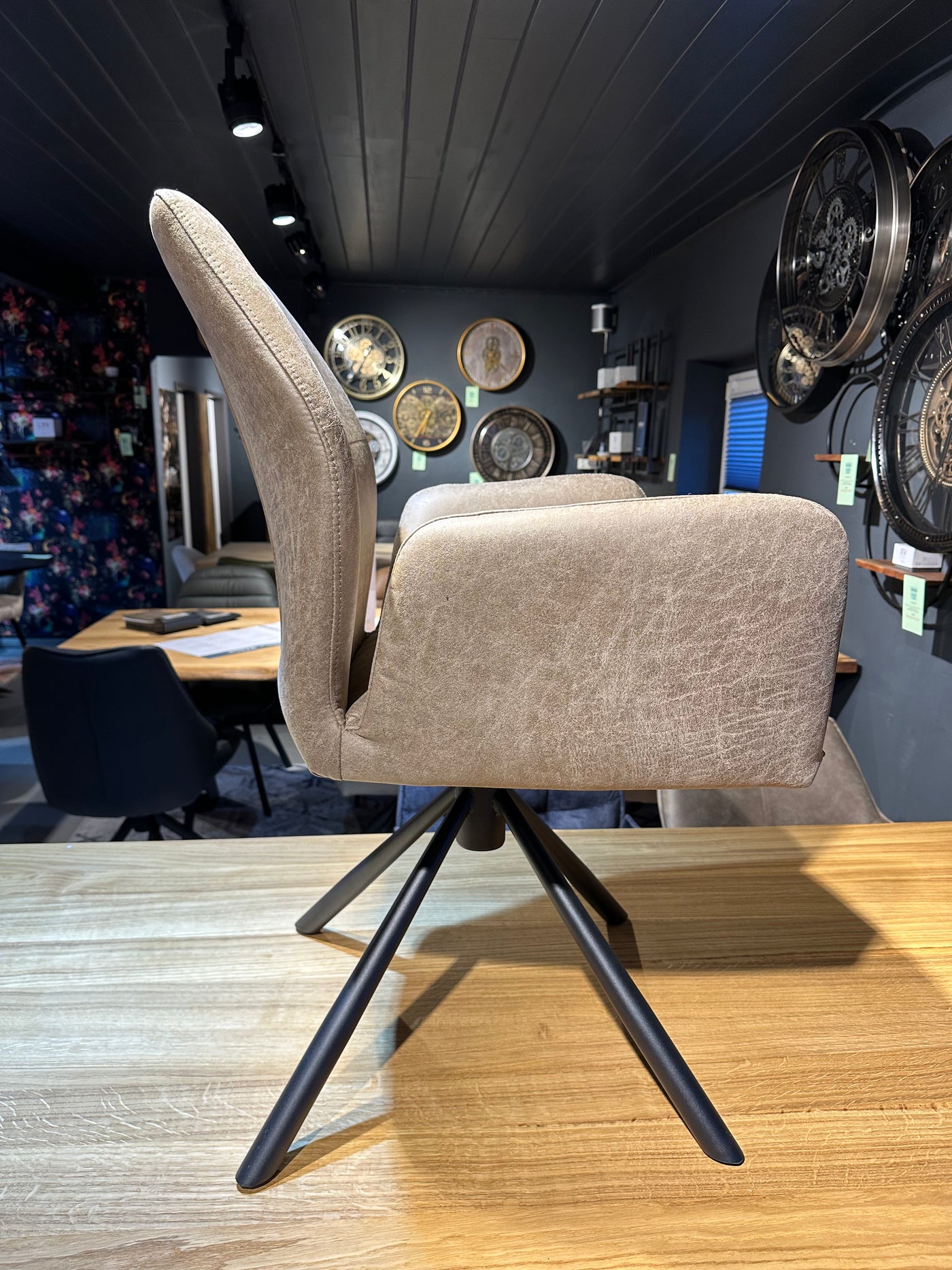 Drehbarer Esszimmer Stuhl 360 Grad Chris Manila Mikrofaser in 2 Grautönen
