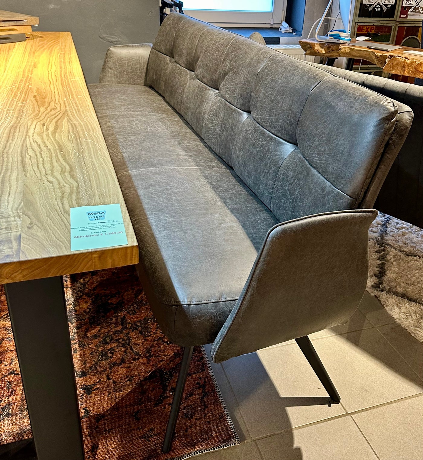 Sitzbank Lars Dallas Fabric Esszimmer Polsterbank Kunstleder 3 Farben Braungrau Dunkelgrau Dunkelbraun in 120 180 220 cm