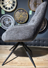 Chaise de salle à manger pivotante à 360 degrés avec accoudoirs July en tissu rétro, disponible en 5 coloris