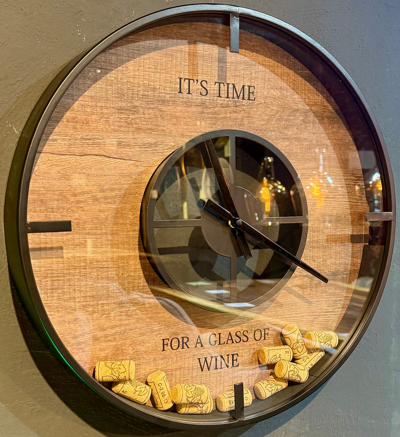 46 cm Wanduhr KAFFEE Weinkorken schwarz Wand Uhr Industrial
