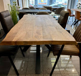 Baumkante Esstisch Bosto Mangoholz dunkel 160 bis 300 cm in 6 cm mit Spider Gestell